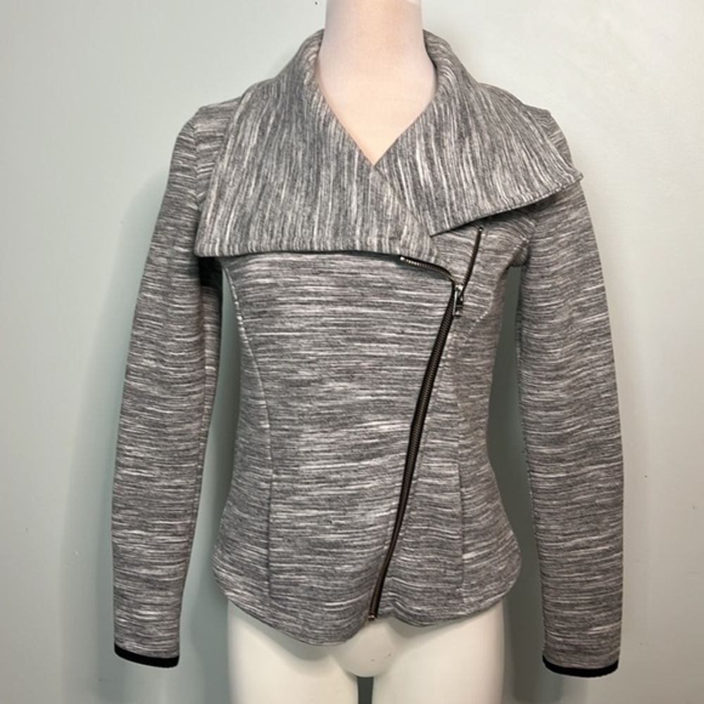 Athleta Gray Asymmetrical Zip Athletic Jacket Size XS Space Dye Moto Style